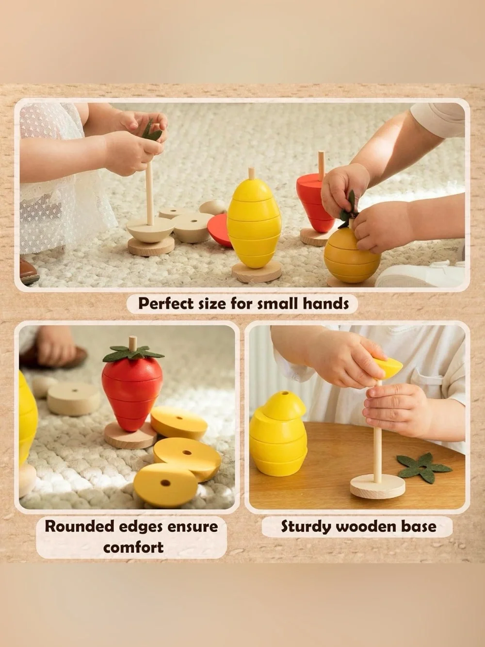 Montessori Wooden Fruit Stacking Toy: Toddler Color Sorting NEW